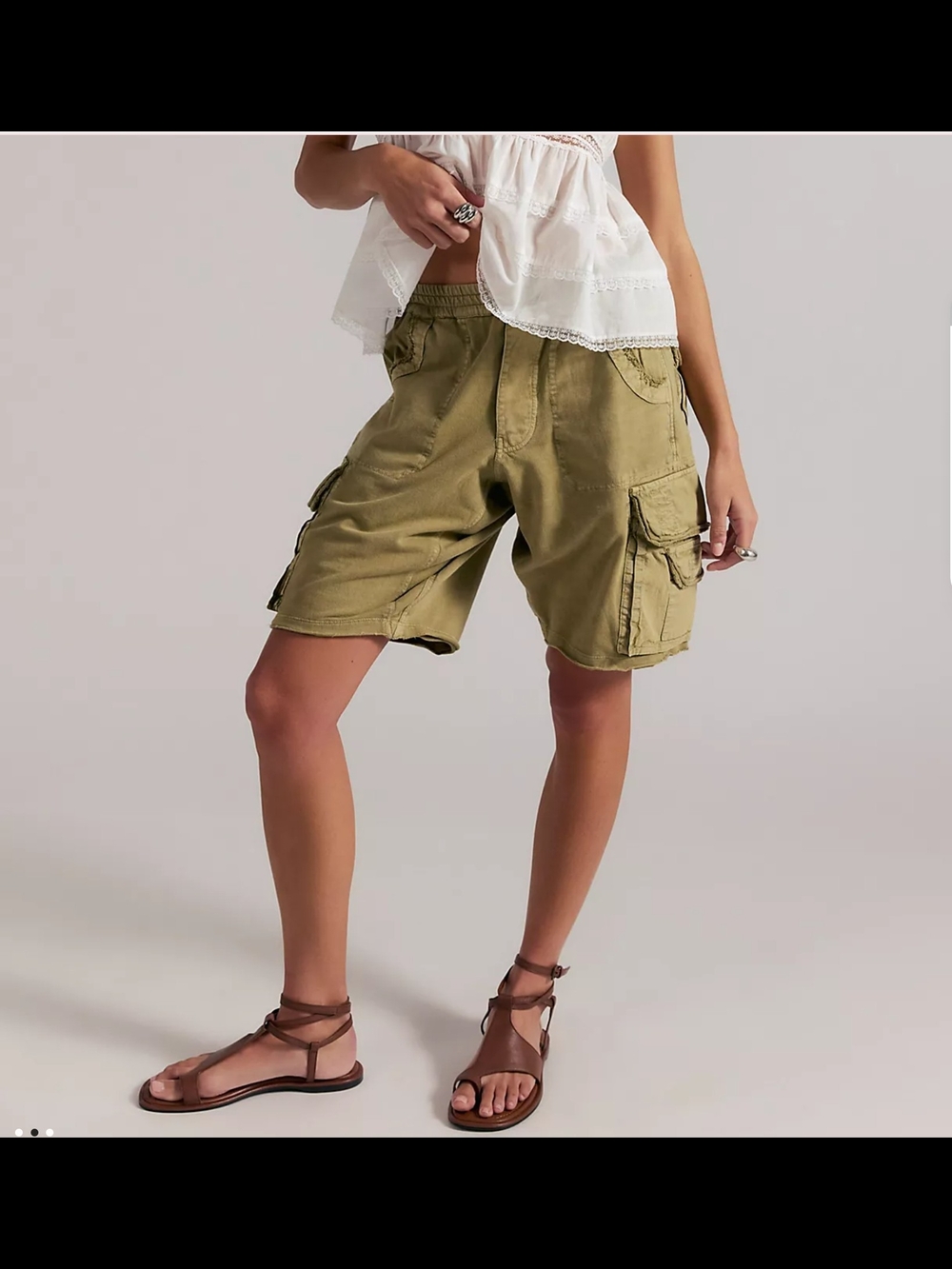 Free People Olive Green Cargo Shorts with Utility Pockets - Picture 4 of 14